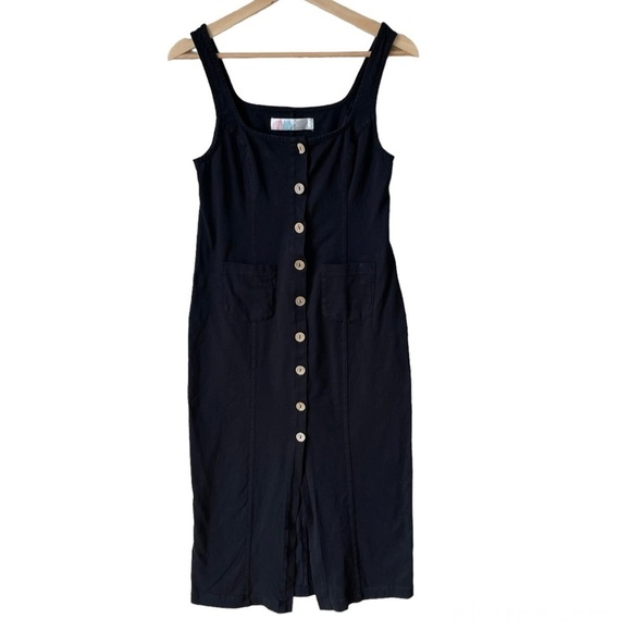 Free People Beach The Hamptons Black Button Front Midi Dress Size XS - Picture 2 of 9